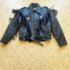 80s VINTAGE FIRST GENUINE LEATHER JACKET, FRINGE JACKET⭐️